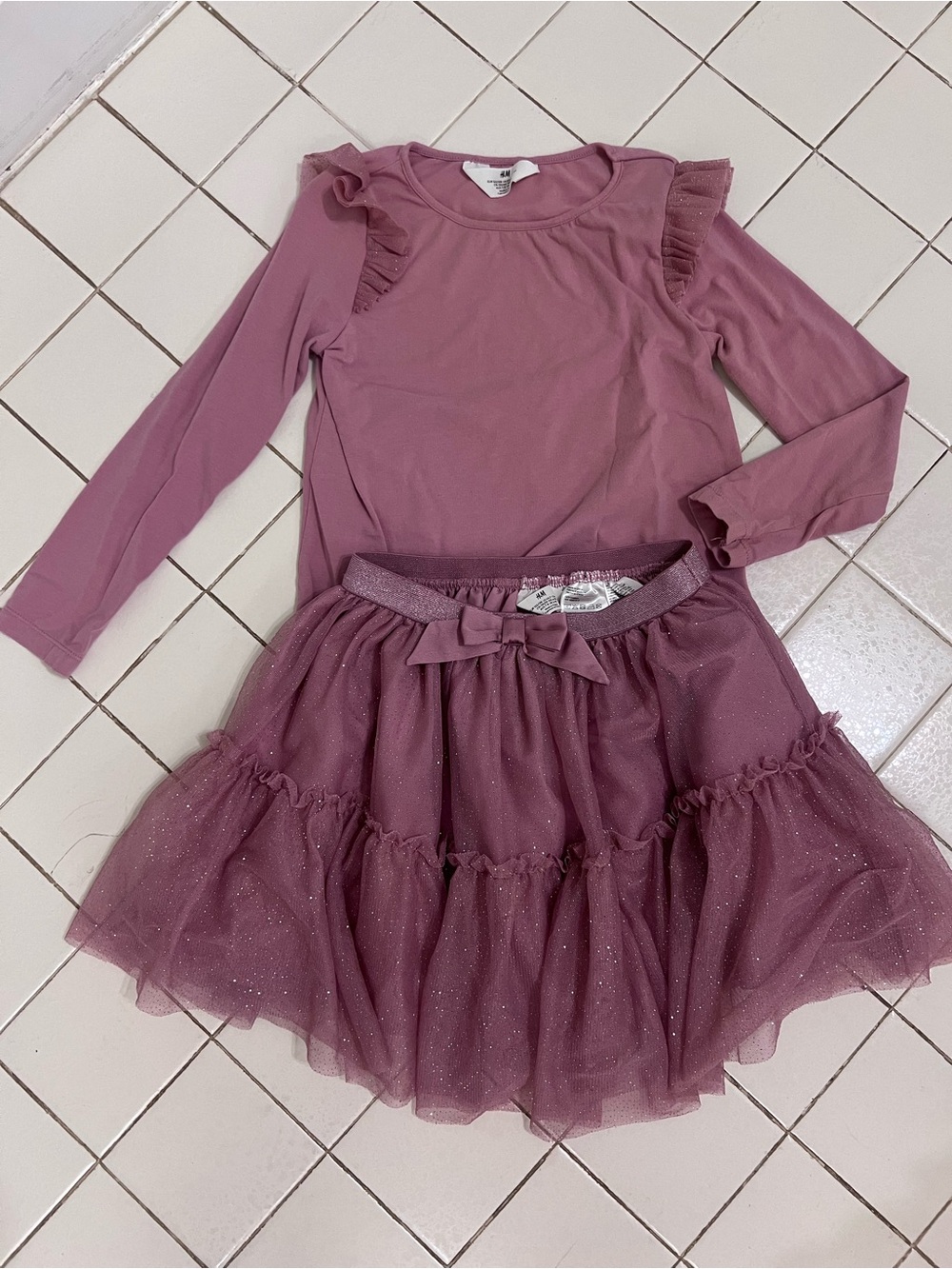 H&M Pink Girls Ruffle Top & Sparkle Tulle Skirt Set